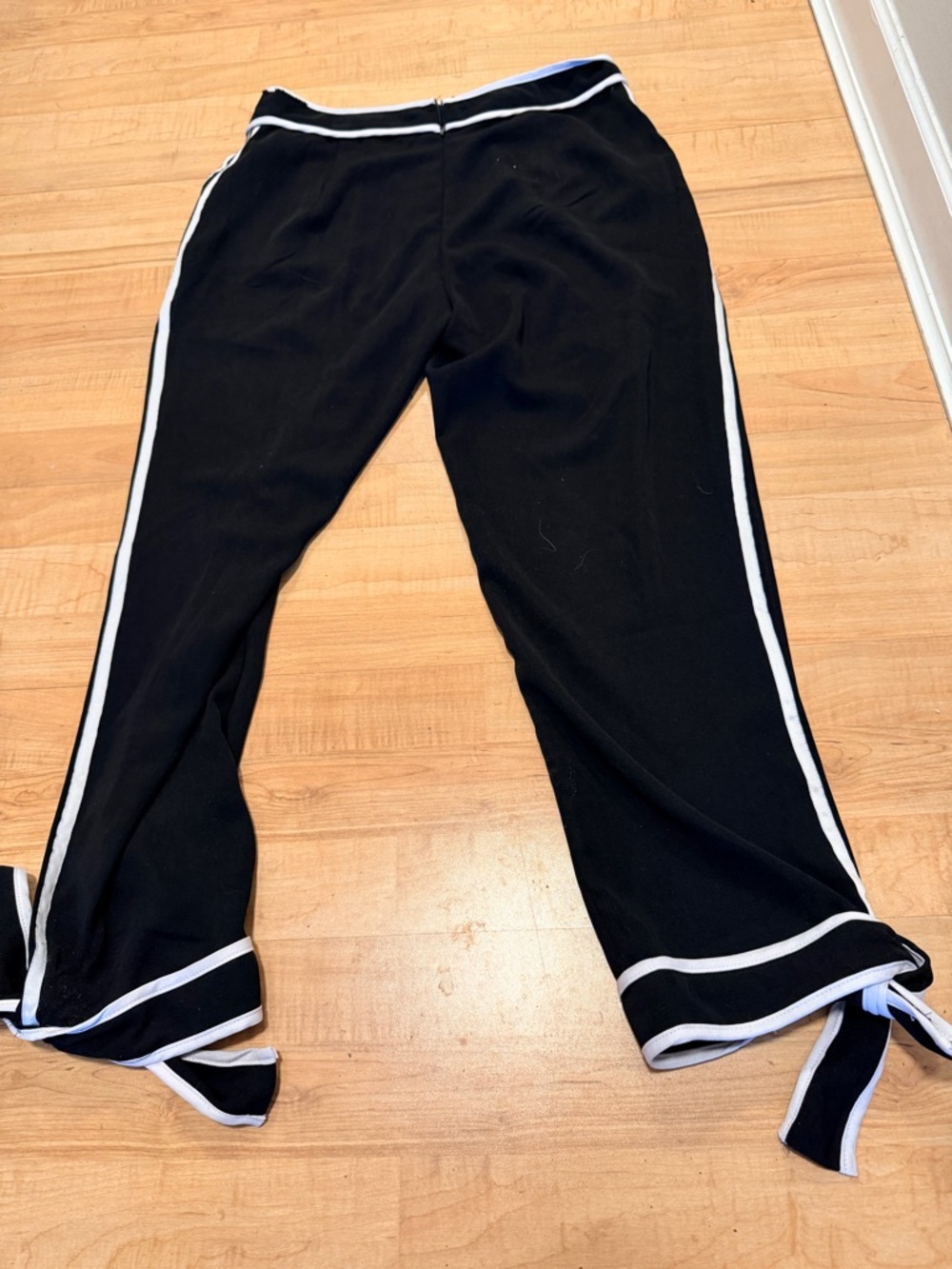 Black Track Pants with White Trim and Tie Hem - Picture 2 of 9